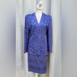 Louis Feraud purple violet blazer brocade silk blazer skirt suit set
